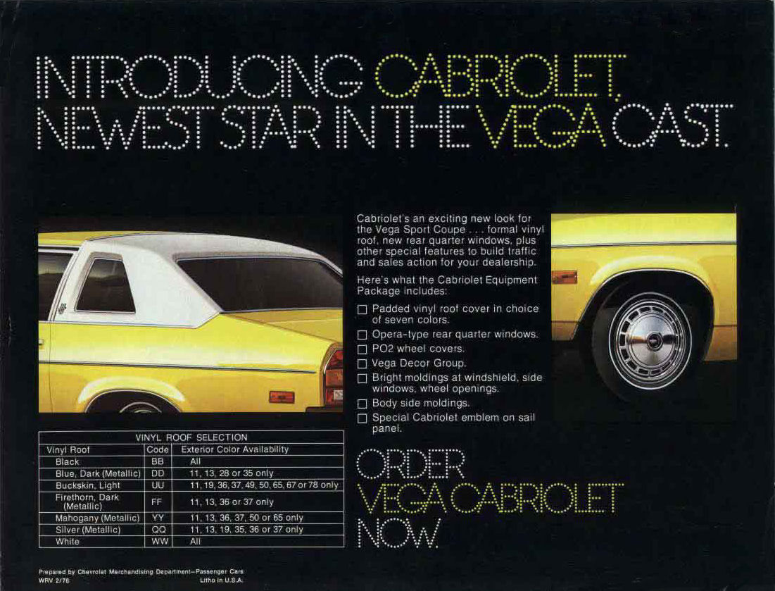 1976 Chevrolet Vega Cabriolet Brochure Page 1
